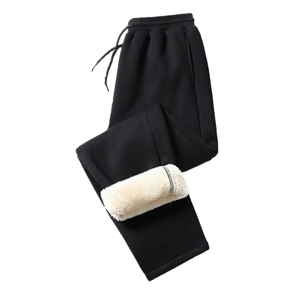 Drawstring Elastic Waist Pants Thick Plush Drawstring Sweatpants with Ankle-banded Pockets Men's Fall Spring Mid Waist Long