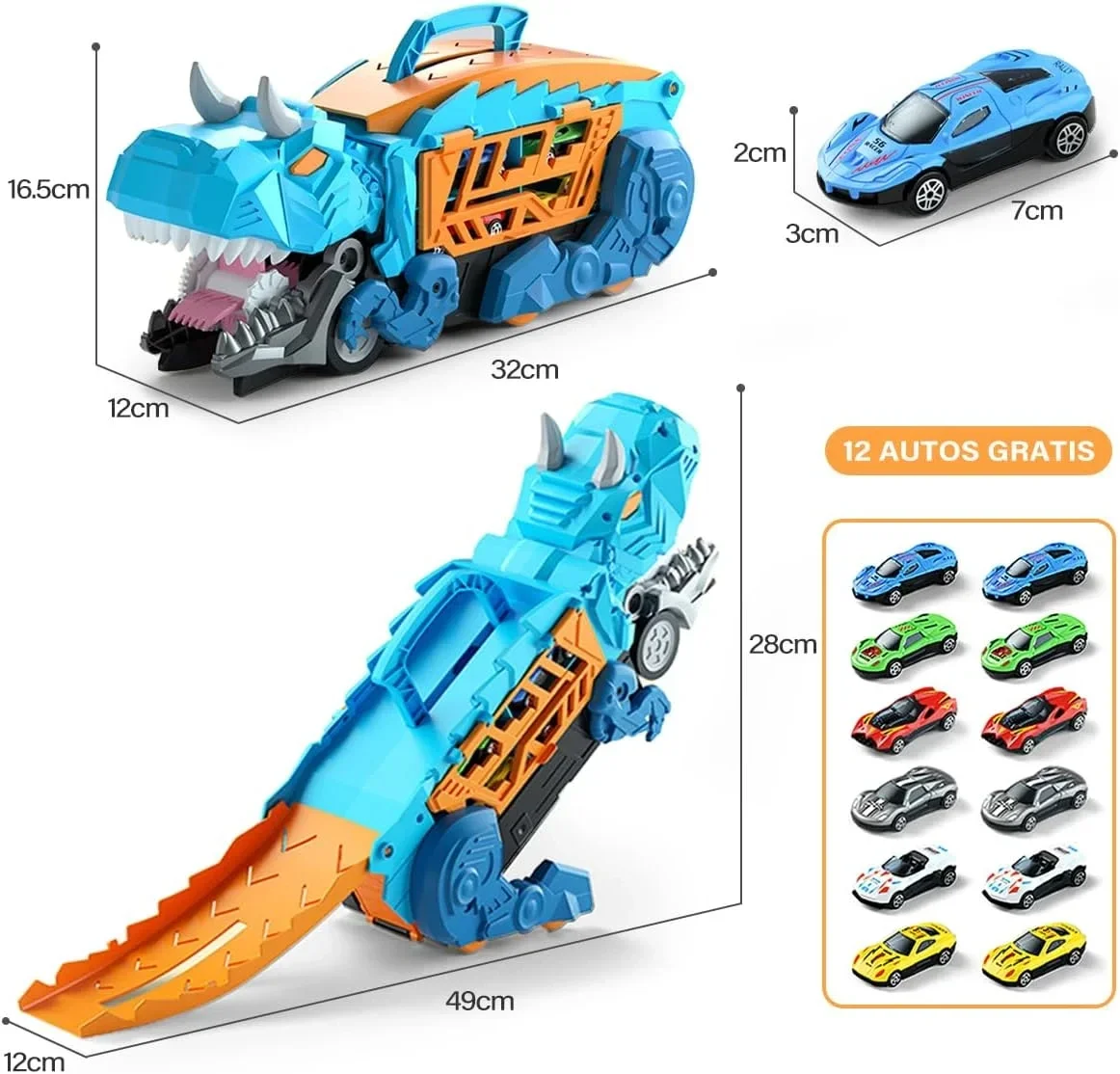 Zabawka 2w1: kolejka z dinozaurami, składana zjeżdżalnia, ciężarówka transportująca dinozaury, samochód do przechowywania, metalowy samochód wyścigowy, prezent dla dzieci w wieku 3-5 lat