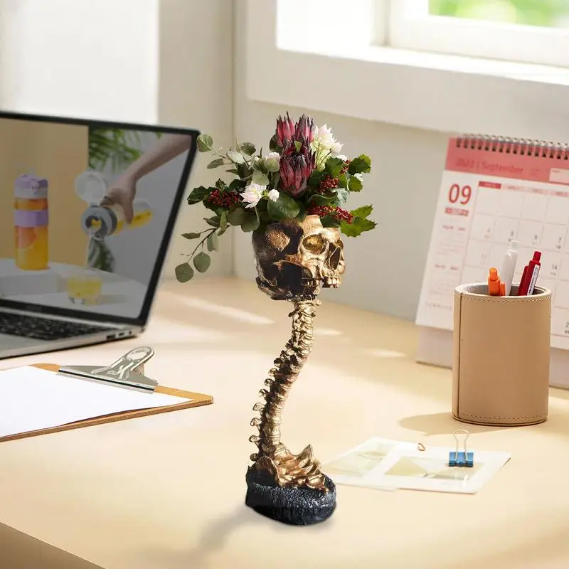 Maceta con cabeza de calavera para plantas y flores de interior, cuenco para servir, maceta de calaveras de poliresina profunda, decoración de esqueleto para Halloween