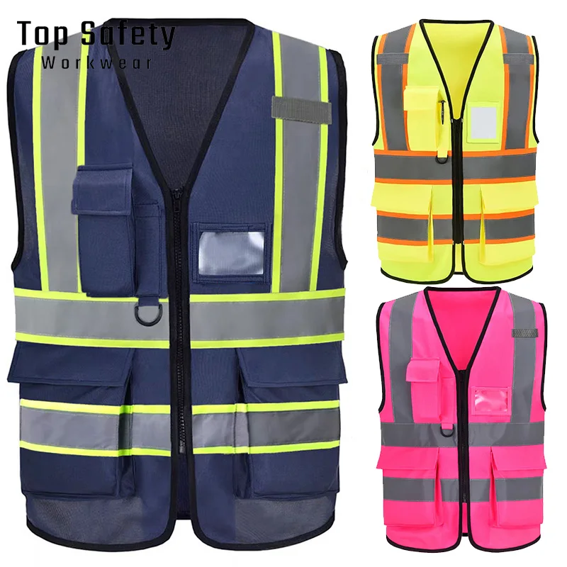 

Navy Workwear Vest Multi Pockets Buliding Mining Construction Vest for Work Two Tone Workwear Vest Volunteer Uniforms