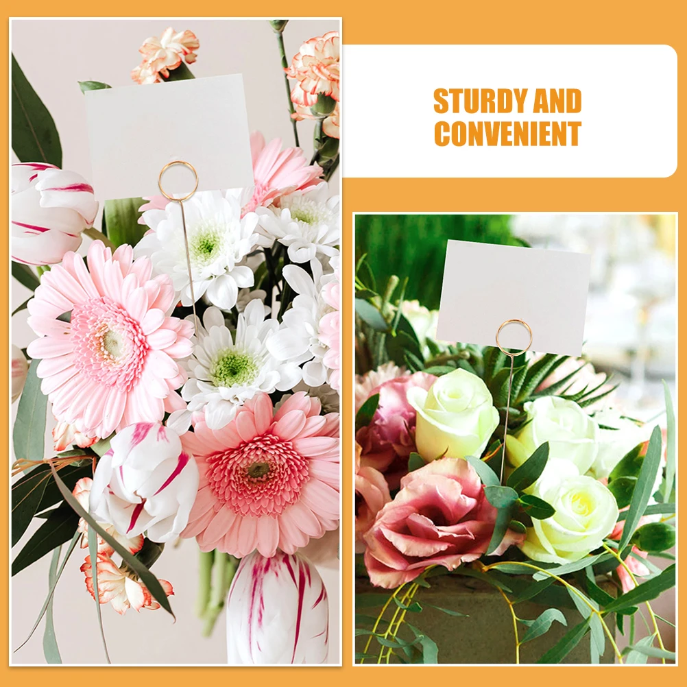 

40 Pcs Floral Card Holders Sticks Golden Memo Clamps Floral Cards Clips Photo Note Place Cards Picks for Arrangements