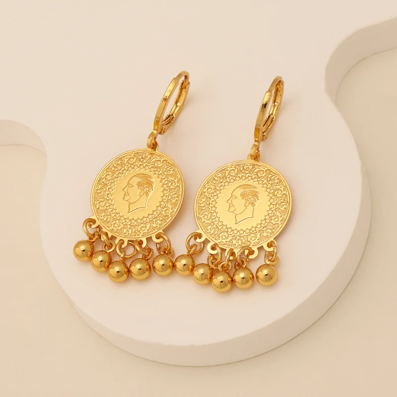 Ottoman Turkish Allah Head Sculpture Earring for Women Middle East Bridal Gold Plated Jewelry Muslim Luxury Drop Earring