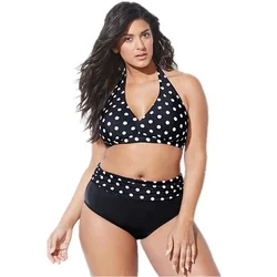 Plus Size Bikini for Chubby Big Women Vintage Swimsuit High Waist Polka Dot Bikinis Swim Bathing Suit Print Helter Neck Swimwear