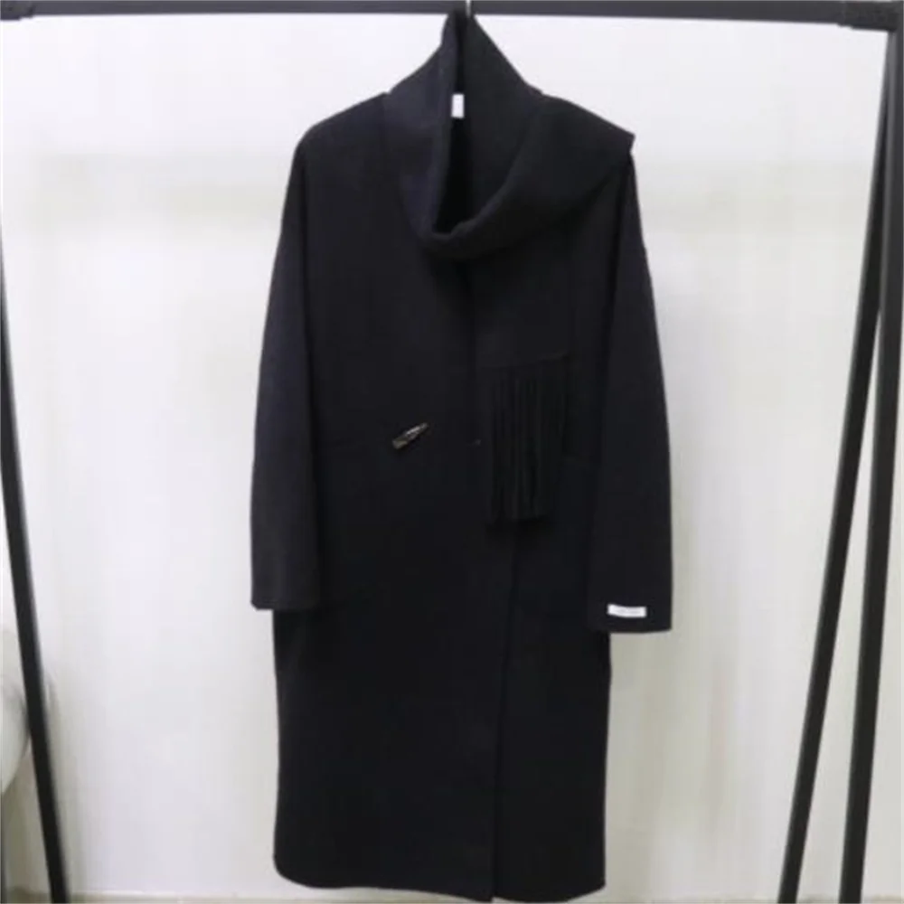 Scarf Collarless Wool Coat Women Autumn/Winter New Loose long coat