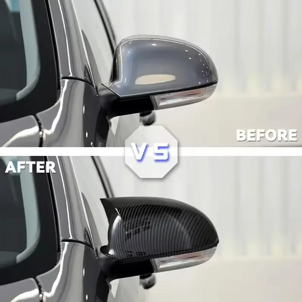 For VW Volkswagen Golf MK5 GTI 2003-2009 Black /Carbon Look Car Rearview Side Mirror Cover Wing Cap Exterior Door Trim Adhesive