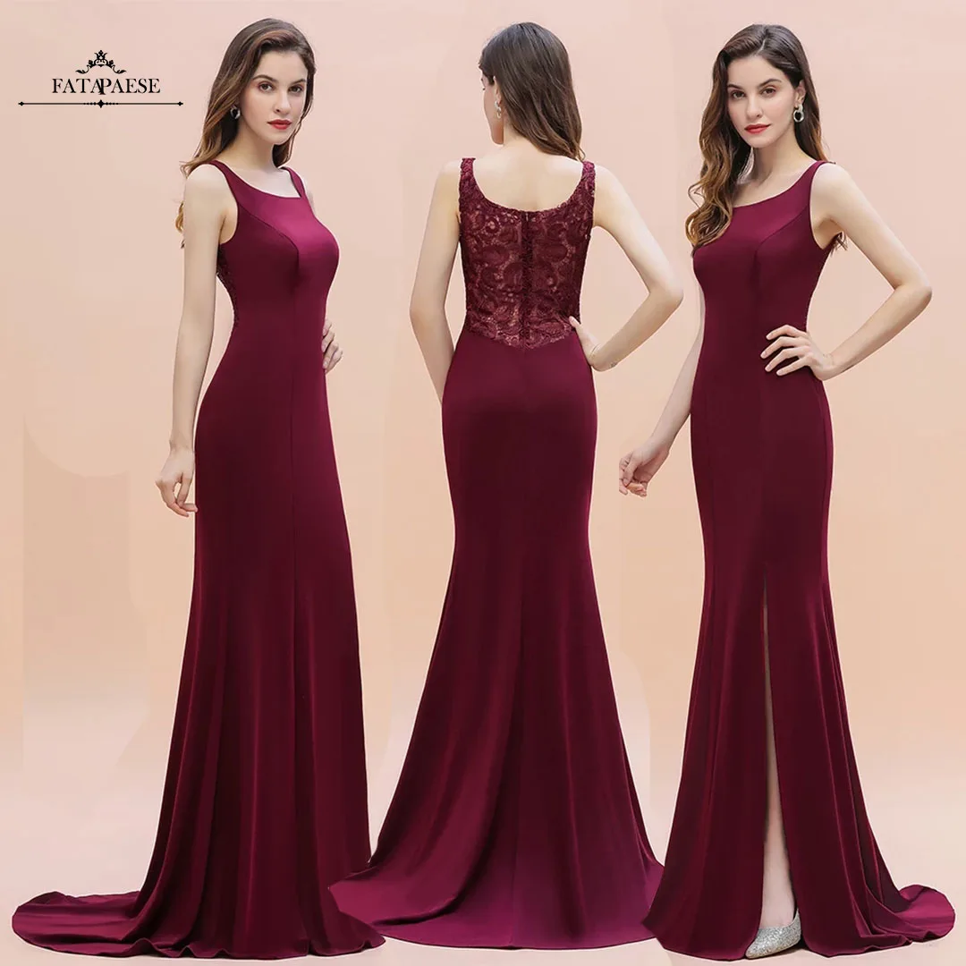 2024 Sexy Burgundy Lace Robe De Soiree Evening Dress Side Slit Gowns Long Prom Party Dresses Vestido de Festa Prom Dress