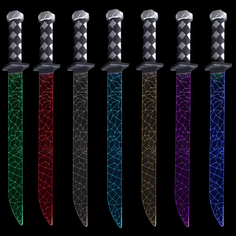 Jx brinquedo 55cm sabre de luz sete cores acrílico rachado samurai espada material acrílico cosplay prop para crianças brinquedos luminosos katana