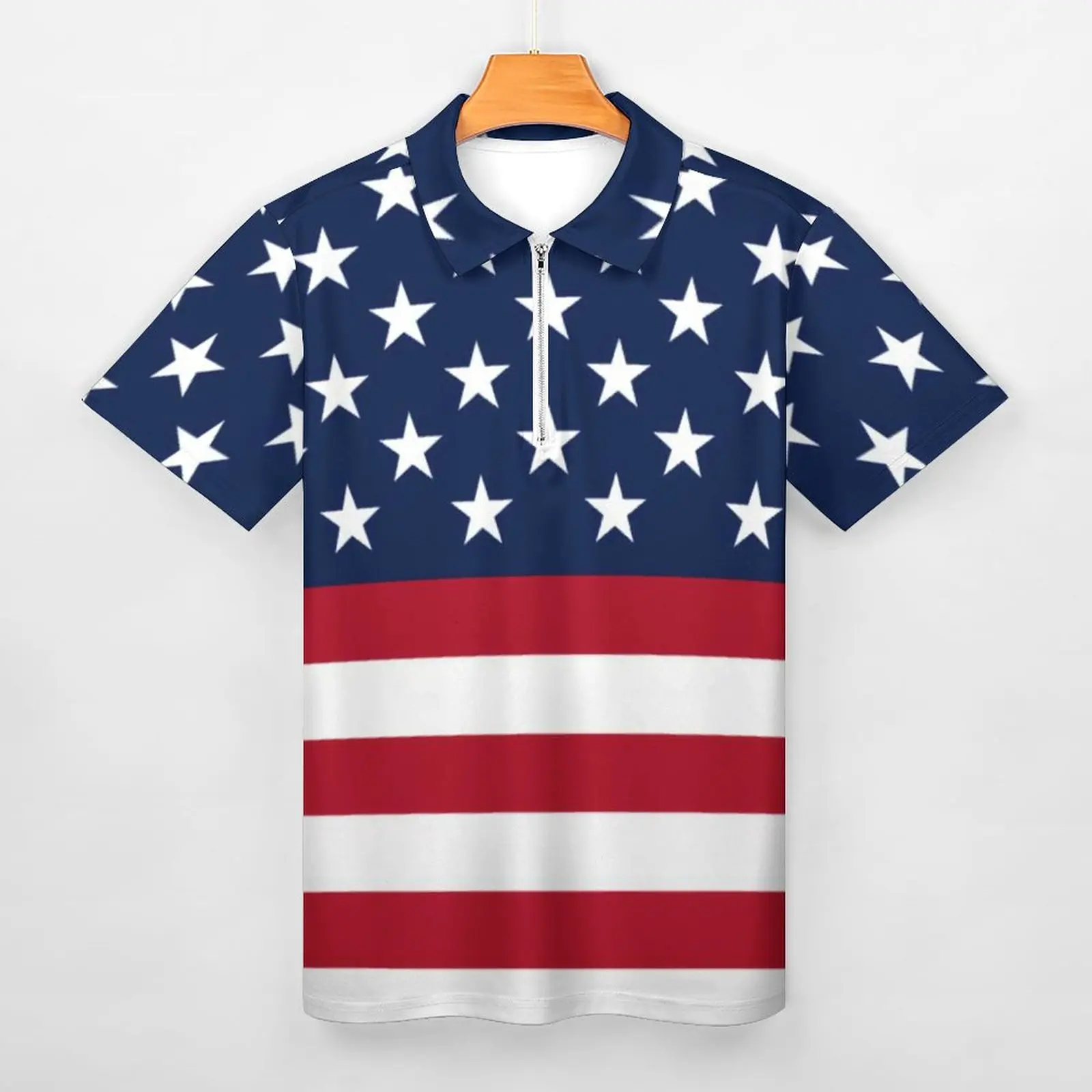 Red And White Striped Casual T-Shirts Stars Spangled USA Flag Polo Shirts Street Style Shirt Summer Short Sleeve Big Size 5XL