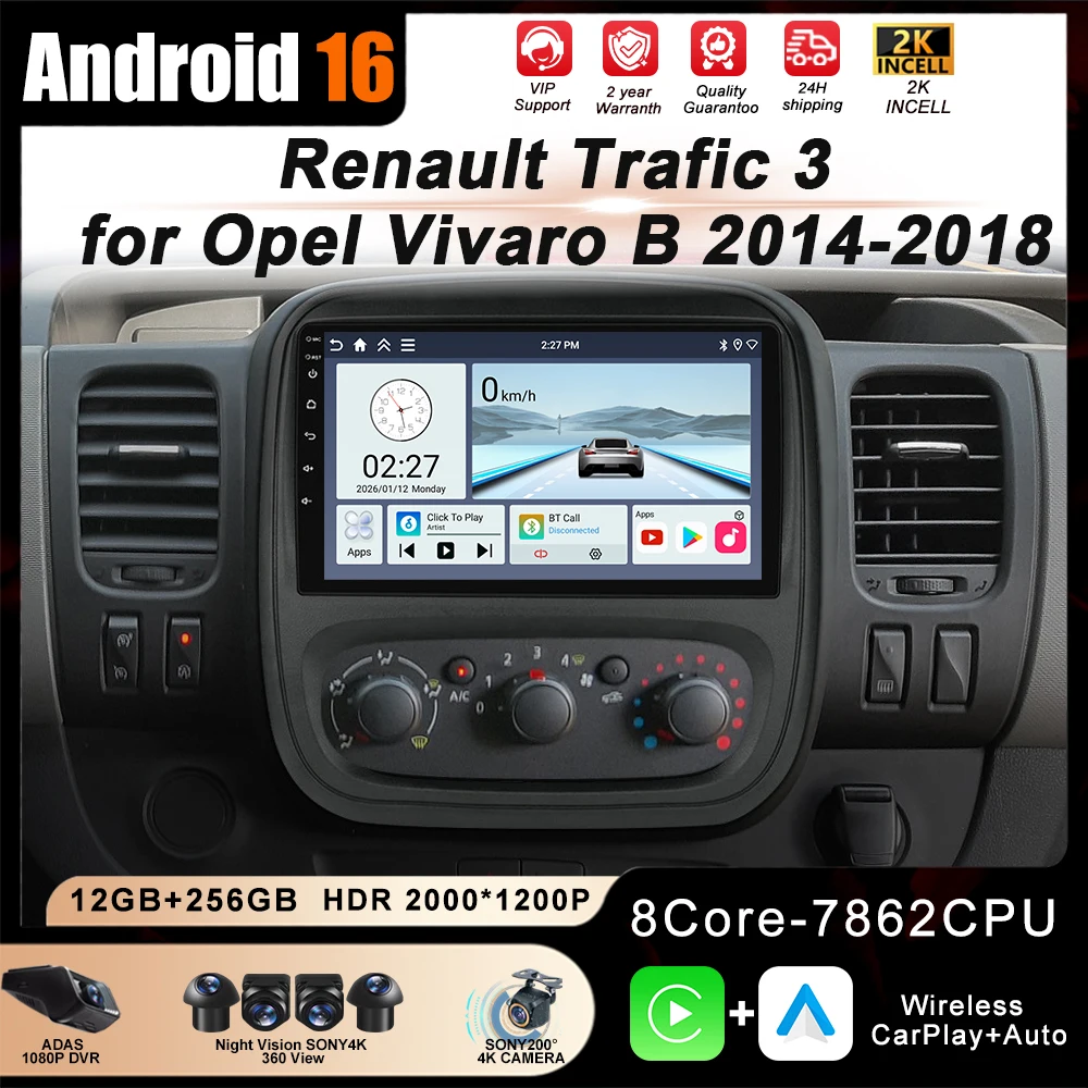 Android 16 Para Renault Trafic 3 para Opel Vivaro B 2014-2018 Rádio Automotivo Multimídia Reprodutor de Vídeo Carplay Tela Sensível ao Toque Wifi 5G 2 din