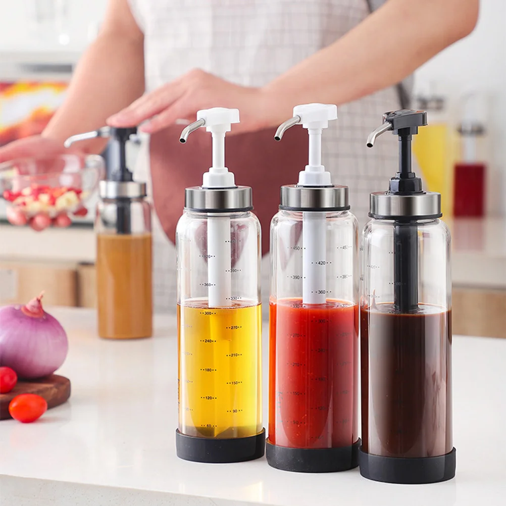 

500Ml Sauce Press Bottle Glass Stainless Steel One-Hand Operated Kitchen Condiment Dispenser 8Ml Precision Control for Honey