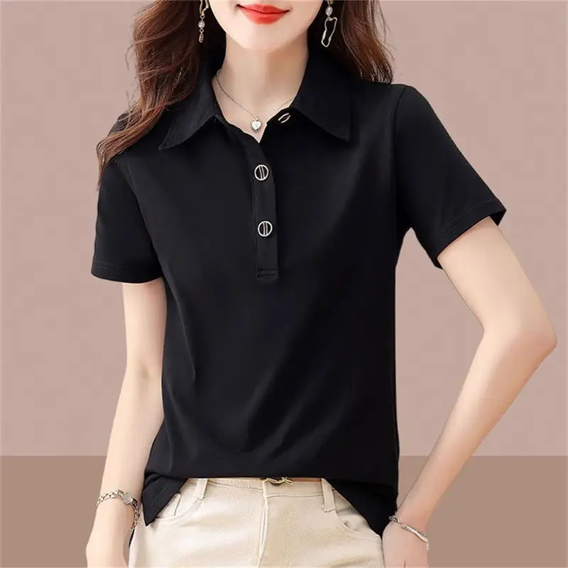 

Short SleevetWomen's T-shirt2024Summer New Fashion Plus Size Loose Casual BlackpoloShirt Polo Collar Top