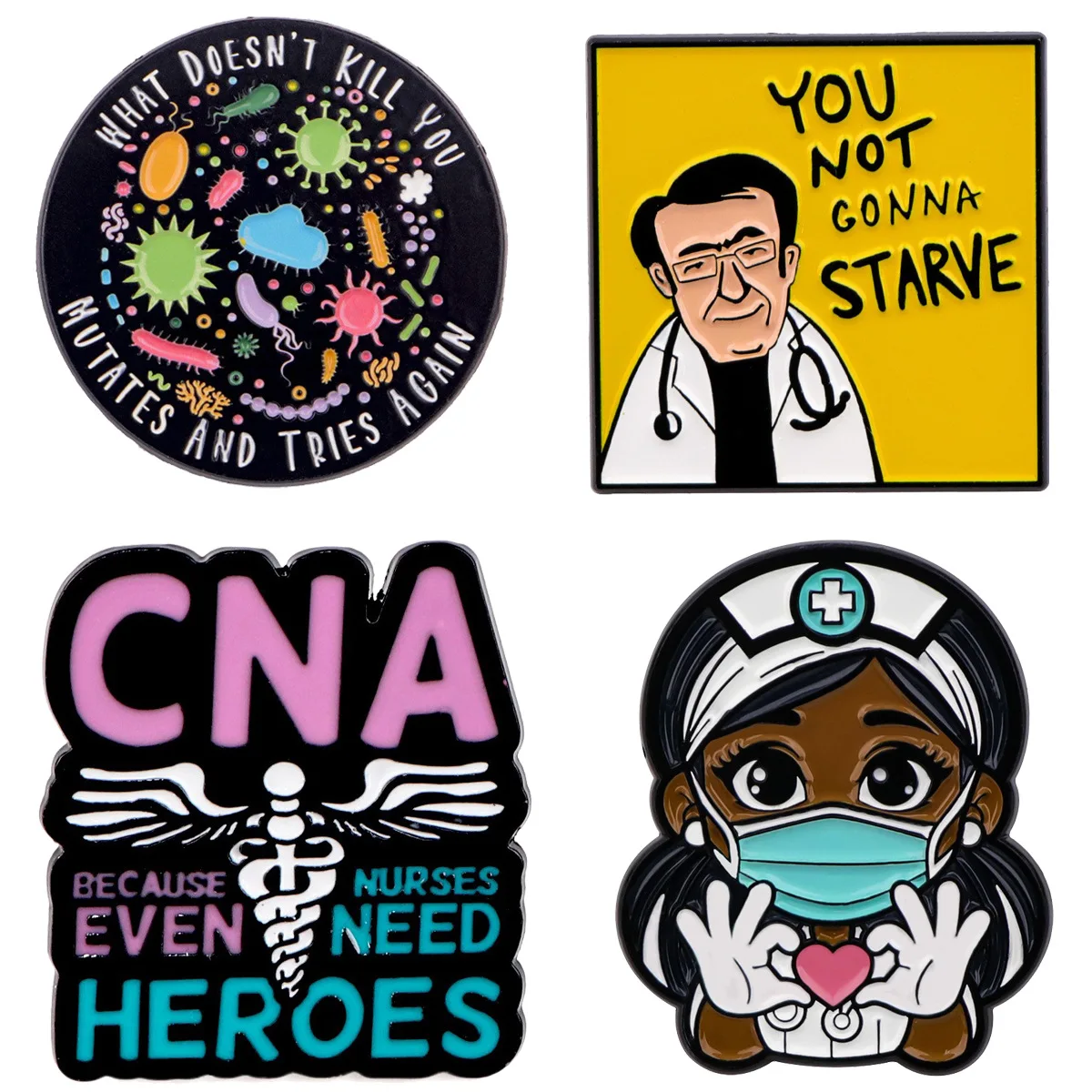 Broches esmaltados divertidos para Doctor Nurse de bacterias para mujer, alfileres de solapa, insignia en mochila, accesorios de disfraz, joyería, regalos Vintage