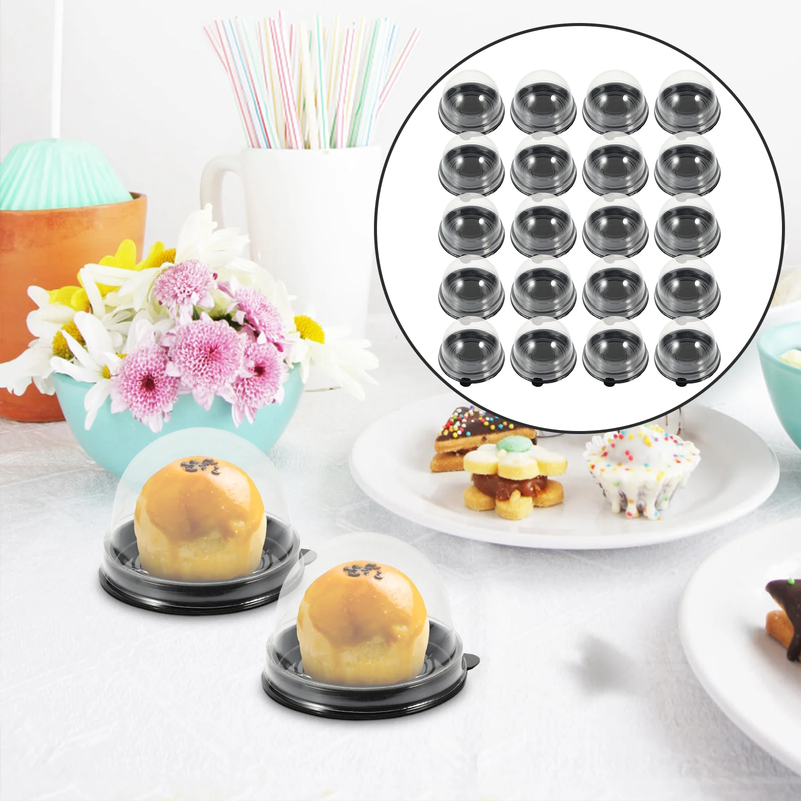 

50Pcs Dessert Boxes Clear Dome Cake Containers Baking Supplies for Birthday Party Moon Cake Cupcake Packaging