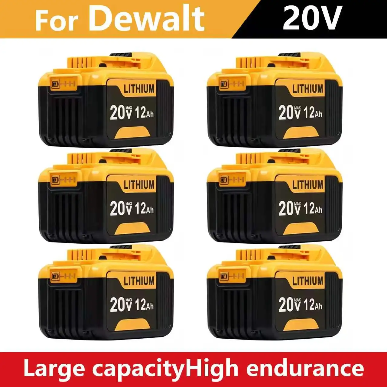 6-Pack 12.0Ah 20V MAX Replacement Battery for D-ewalt Tools, Compatible with DCB200 DCB201 DCB203 DCB204 DCB205 DCB206