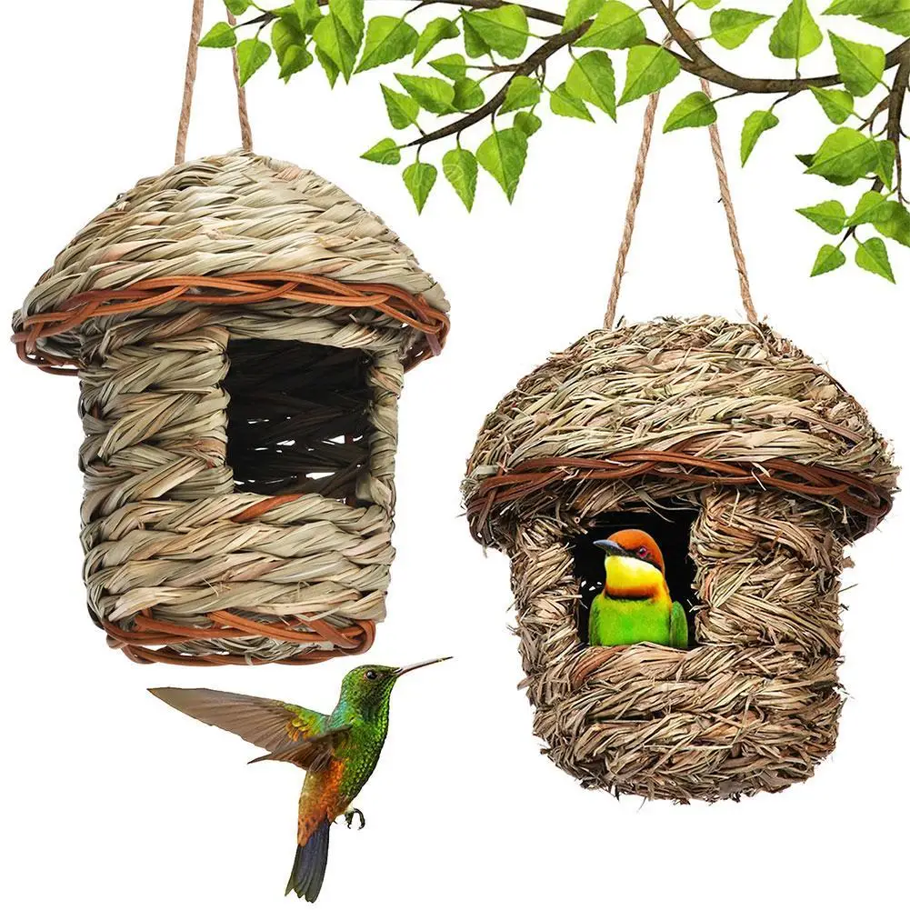 Nid d\'oiseau en paille tissé à la main, accessoire de jardin d\'extérieur suspendu pour l\'éclosion de perroquets