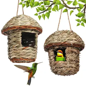 Nido de pájaros de paja tejido a mano schating shating jardín al aire libre colgando accesorios de cría de crianza accesorio de pájaros 12 Mejores nido de aves de ventas - №6