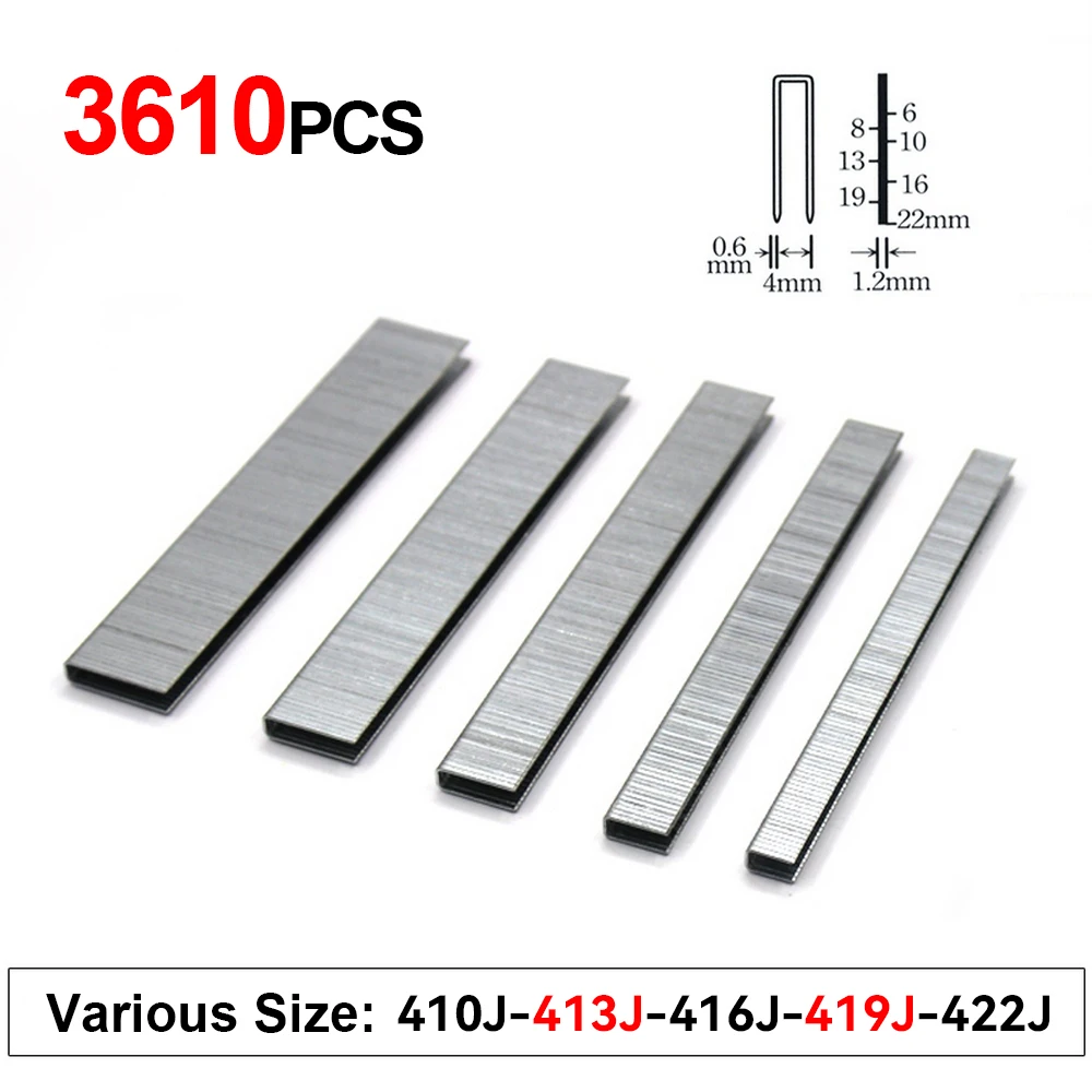 3610Pcs 410J 413J 416J 419J 422J Staple Framing Tacker U Shaped Nail For Electric Stapler Gun Furniture Cabinet Woodworking