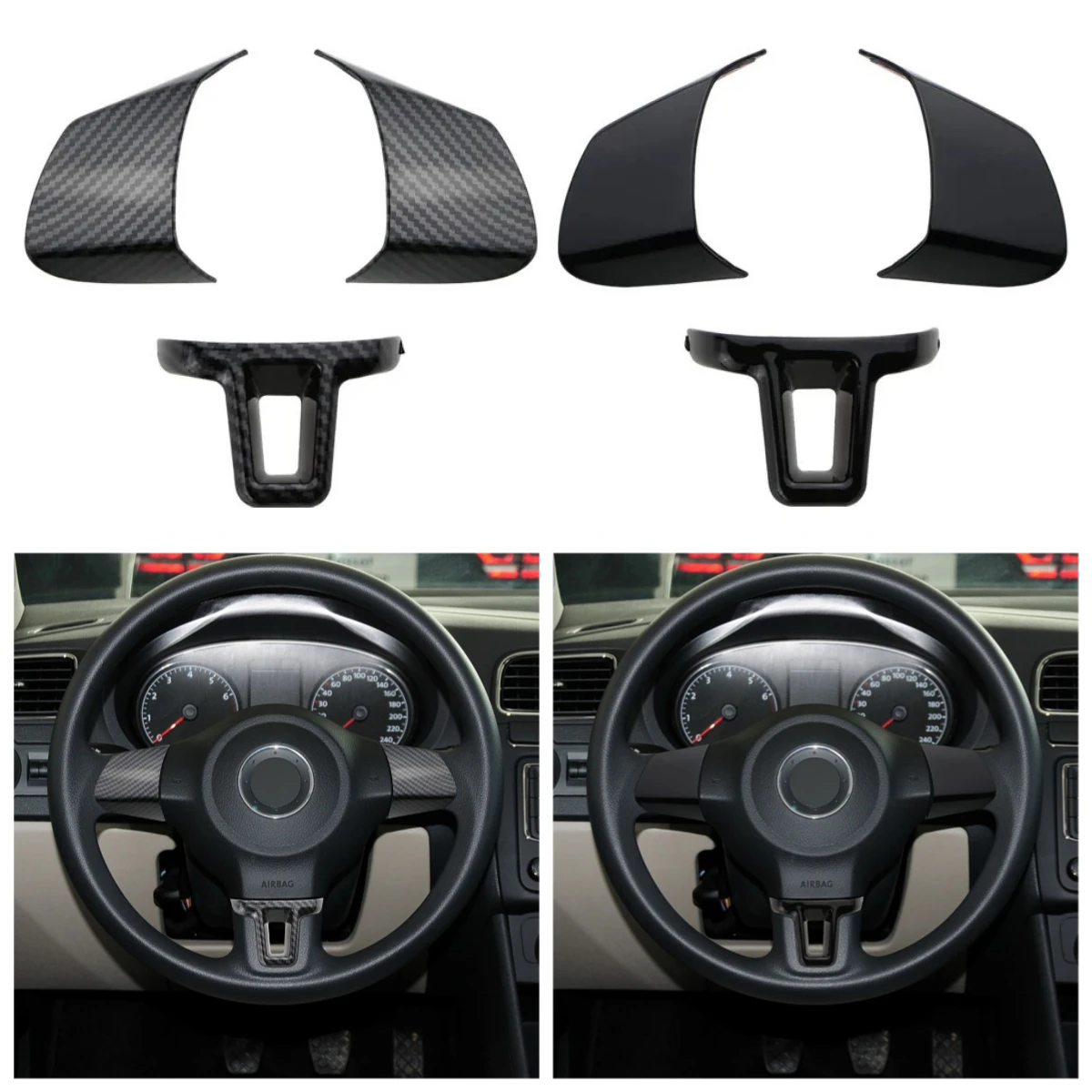 Cubierta de volante de fibra de carbono ABS, embellecedor protector para Volkswagen VW Polo 11-14 Golf 6 2009 - 13 Jetta Touran Bora Caddy Eos