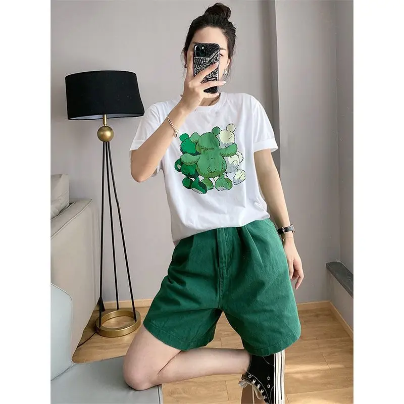 2023 Nieuwe Zomer Korte Mouwen Katoenen T-shirt Pak Vrouwen Koreaanse Casual T-shirt Shorts Y2k Tweedelige Set mode Pak Korte Sets