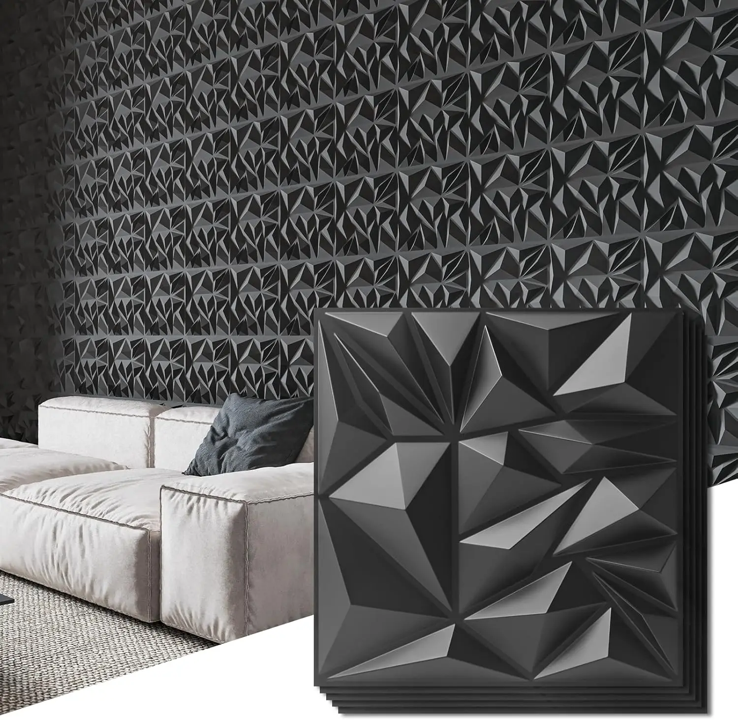 

Art 3D Wall Panels Diamond 50 Pack for Interior Wall Decor PVC Flower Textured Wall Panels for Living Room Lobby Bedroom Hotel