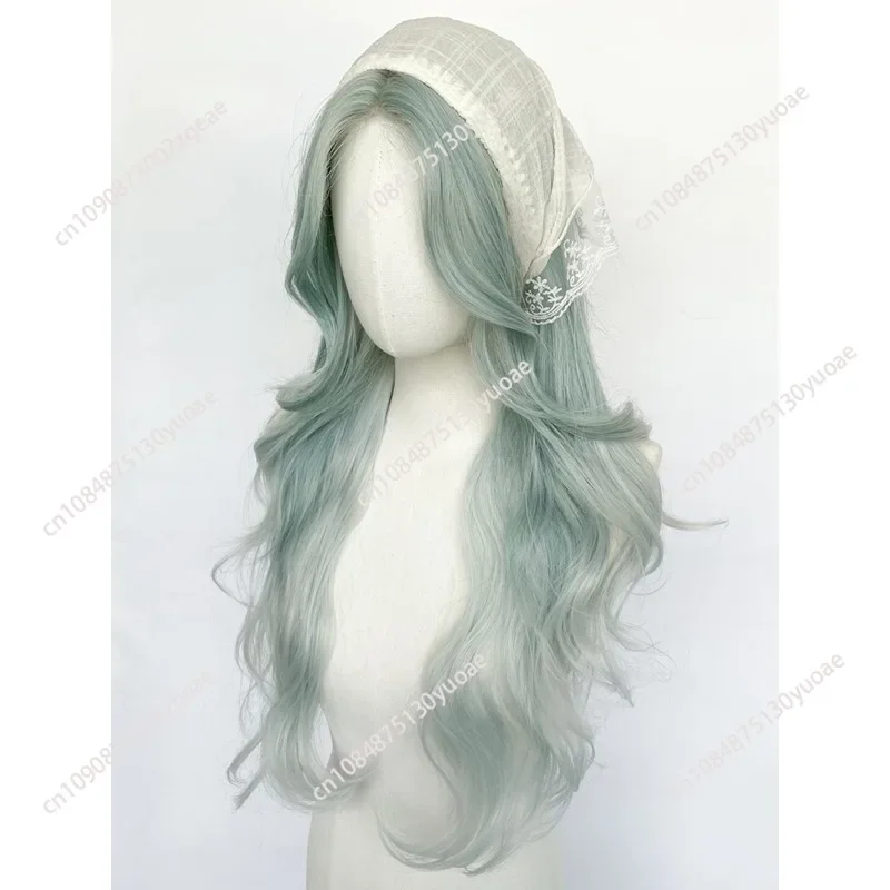 Lace wig, purple and green color, curly, high temperature, silk, mermaid, summer, thin, Korean wig