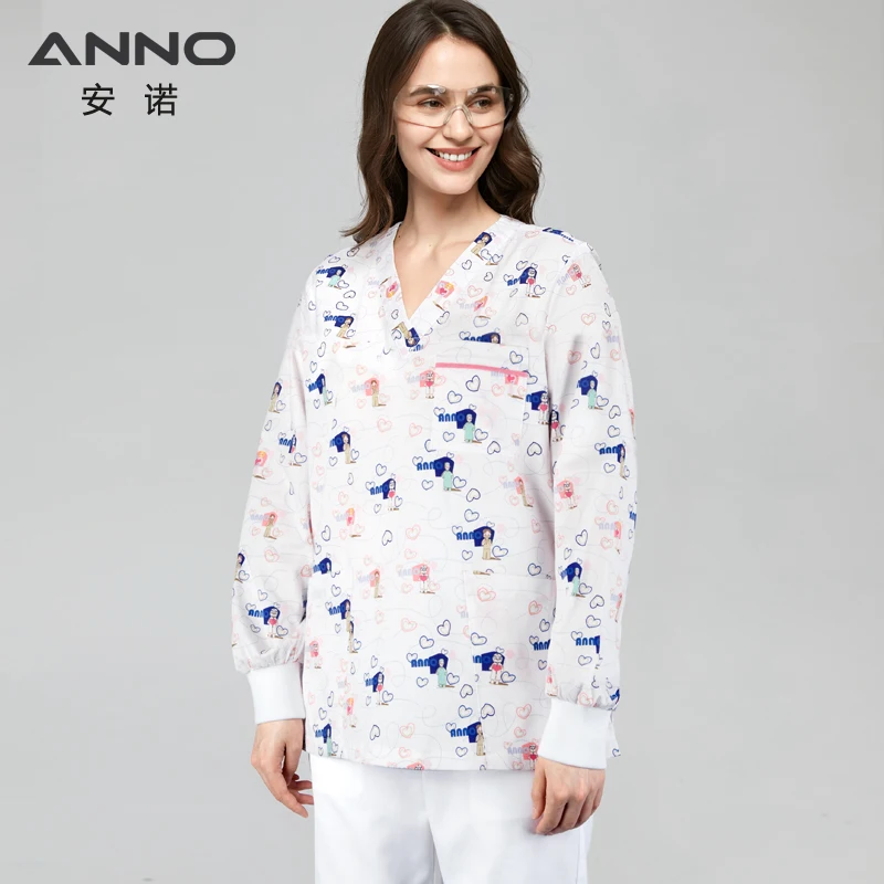 ANNO-conjunto de top y pantalón para Hospital, uniforme de enfermería de manga larga opcional, suministros de clínica Dental, ropa de enfermera,