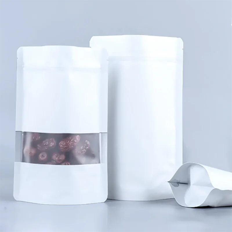 Matt White Reseal Plastic Aluminum Foil Dry Food Packaging Stand Up Pouch Snack Cashew Nuts Packaging Bag with Zipper and Window