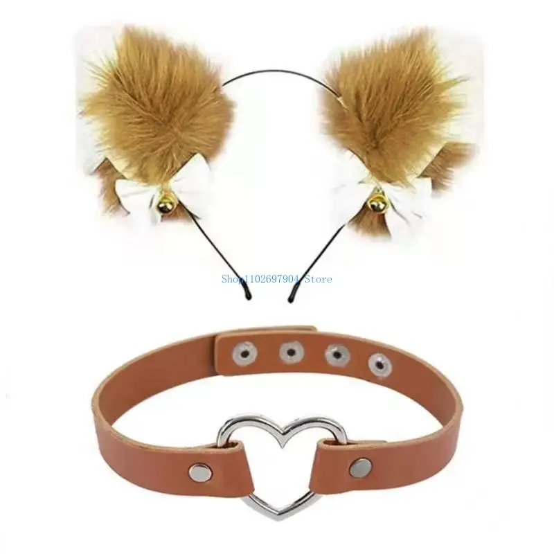 

N7YF для кошки, волка, лисы, уши, обруч для волос, костюм для косплея, колье, головной убор с декором в виде колокольчика, для K