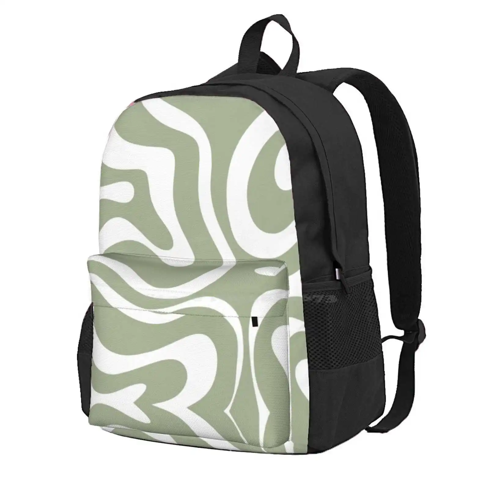 Liquid Swirl Abstract Pattern In Sage Green And White Hot Sale Schoolbag Backpack Fashion Bags Abstract Pattern Minimalist