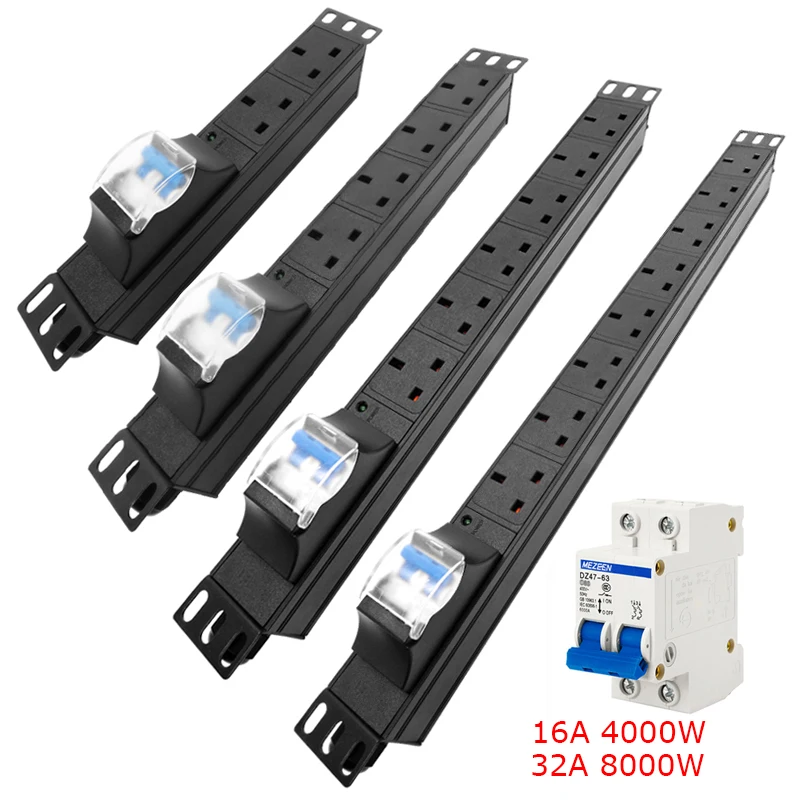 

PDU Power Strip High-power 4000W/8000W 16A/32A Air Switch 2-10 Ways 3Pin UK Socket Without Wire Wiring Board