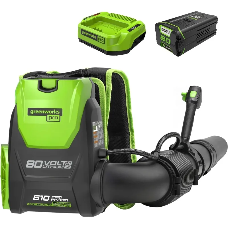 

80V (180 MPH / 610 CFM / 75+ Compatible Tools) Cordless Brushless Backpack Blower, 5.0Ah Battery and Rapid Charger Included