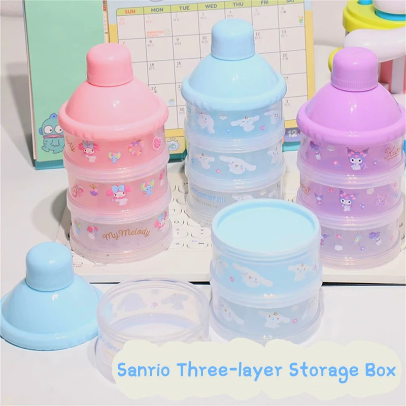 Kawaii Sanrio Cinnamoroll Separable Three-layer Desktop Storage Box Kuromi My Melody Jewelry Organizer Portable Snack Box