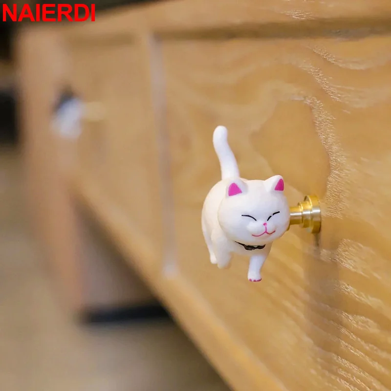 NAIERDI Animal Shape Cabinet Knobs for Kids Room Cartoon Cat Furniture Handles Drawer Handle Colorful Cabinet Handle Hardware