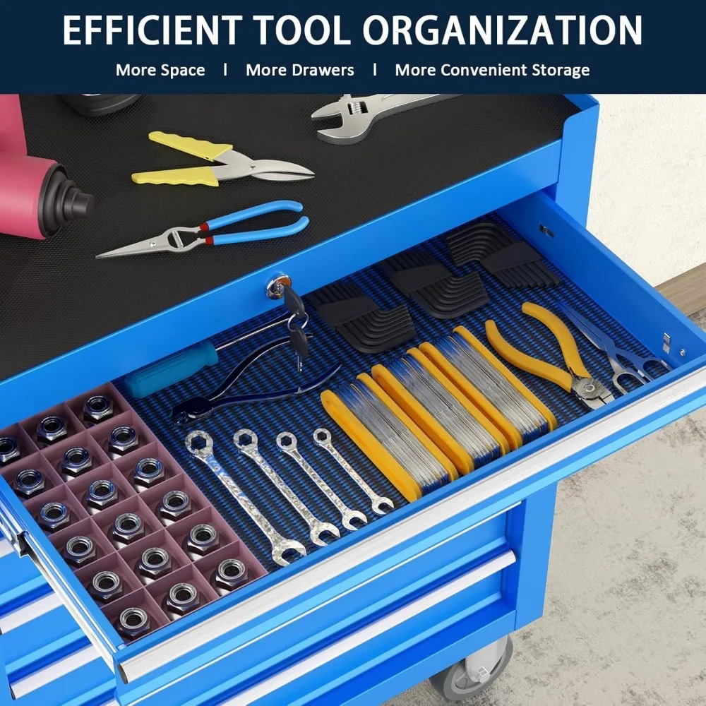 Lemari Perkakas Logam Beroda dengan 7 Laci, Kabinet Penyimpanan Terkunci di Atas Roda untuk Pengorganisasian Garasi dan Bengkel
