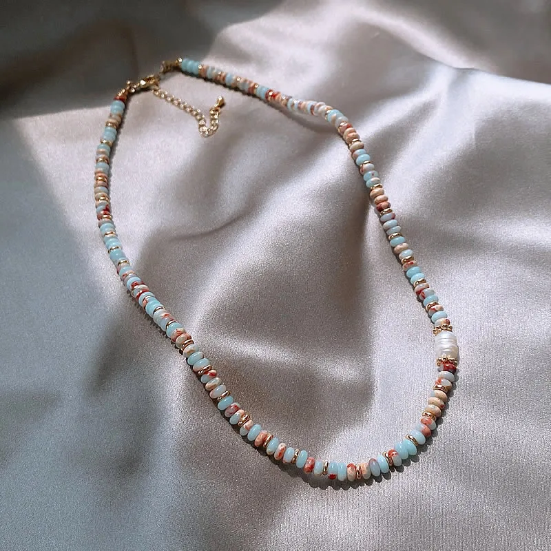 Reine handgemachte gewebte Natursteinperlenkette Perlenanhänger Halskette Luxuriöse Accessoires für Damenhals Modeschmuck – Detail 10
