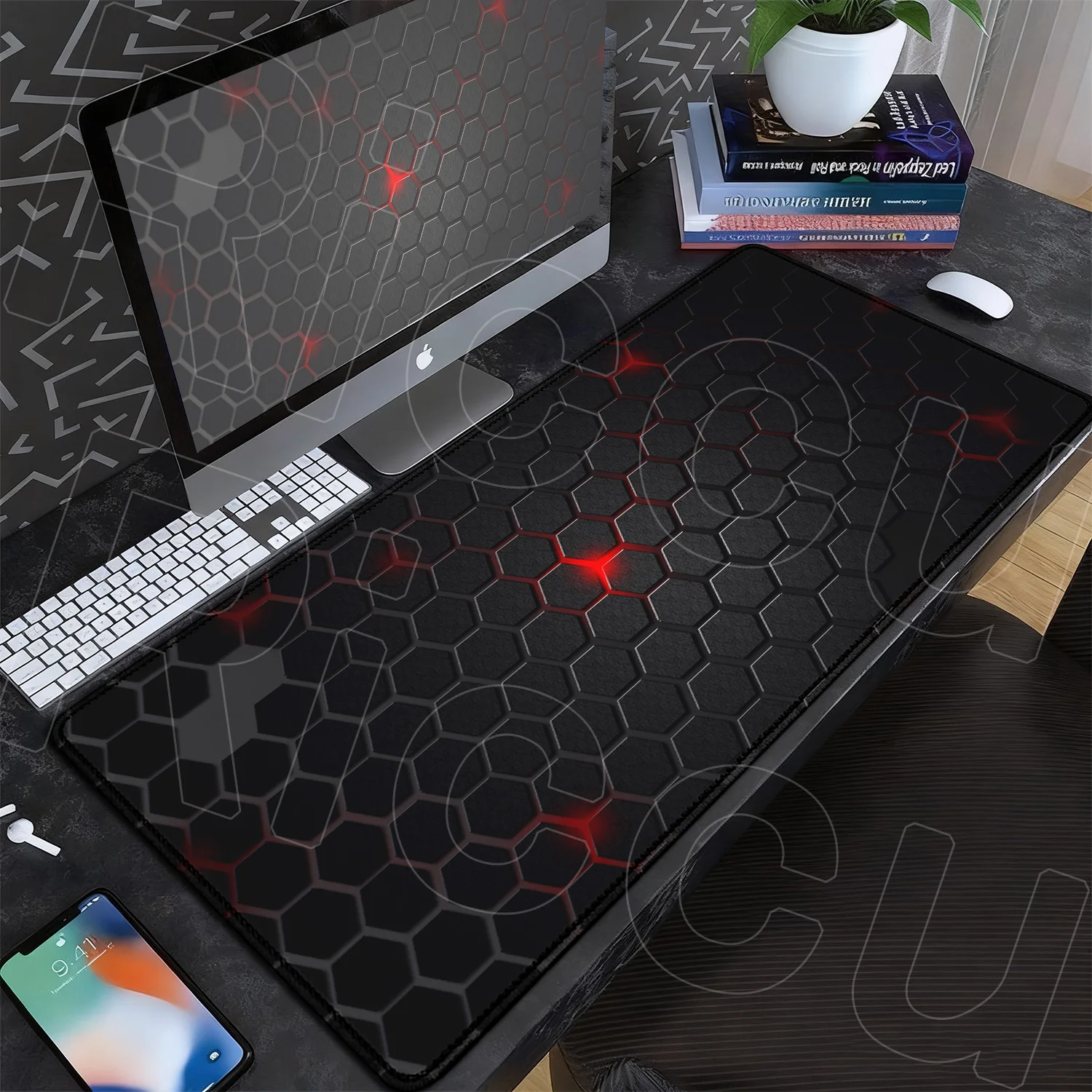 Natural Rubber Carpet Large Gamer Computer Geometry Art Keyboard Mausepad XXL Office Gift Hexagon Lock Edge Mousepad Accessories