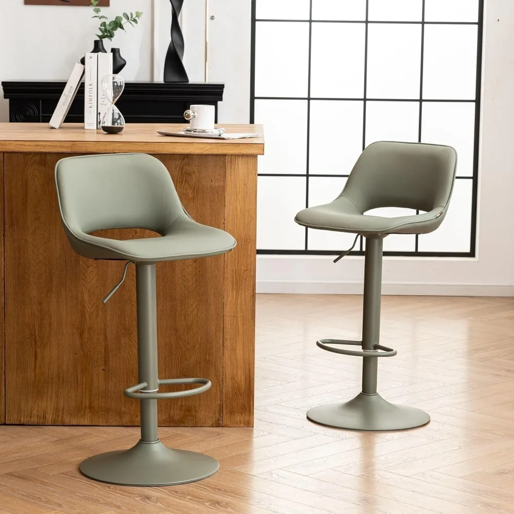 

Bar Stools Set Of 2 Modern Swivel Barstools, Adjustable Counter Height Bar Stools Faux Leather Upholstered Counter Stools
