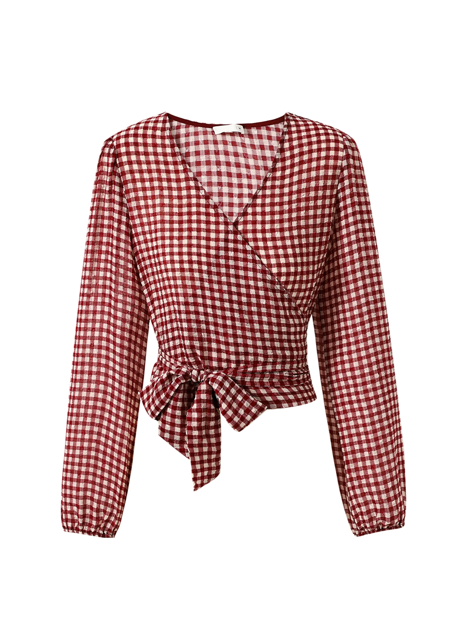 

Women's Red Plaid Shirts Blouses Y2k Vintage 2000s Elegant Aesthetic Long Sleeve V-Neck Shirt Fashion Clothes Spring Autumn 2025