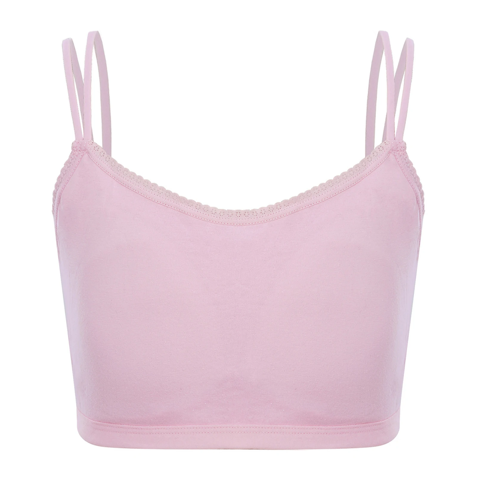 Puberty Girls Lace Trim Underwear Tops Children's Tops Kids Wireless Padded Bra Double Spaghetti Straps Vest Camisloe Teens