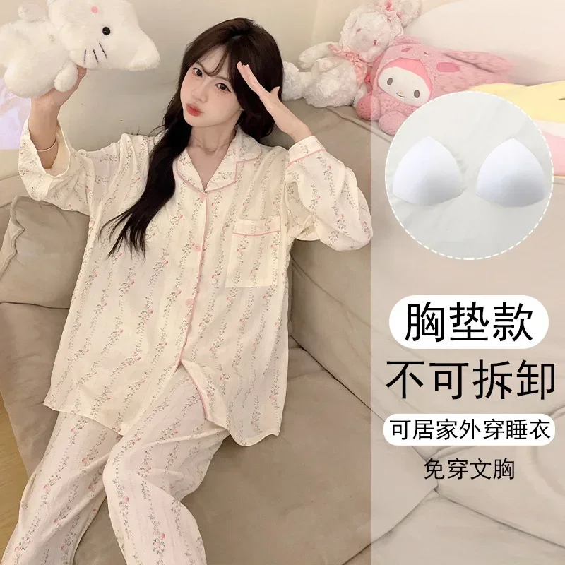 بيجامة سانريو ربيعية غير رسمية مكونة من قطعتين ملابس منزلية هالو كيتي ملابس منزلية سانريو بيجامات هالو كيتي الكرتونية اللطيفة