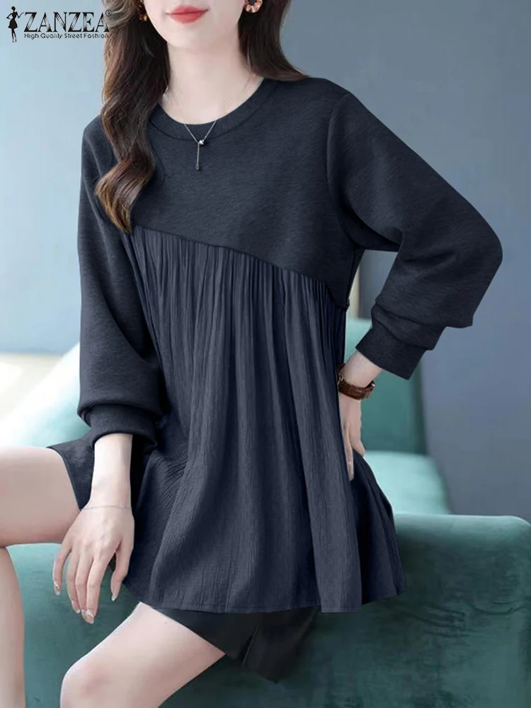 

Women 2025 Spring Patchwork Work Blouse ZANZEA Stylish Autumn Sweatshirts Elegant Casual Long Sleeve Hoodies Tops Loose Pullover