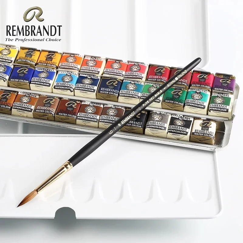 Imported REMBRANDT solid watercolor paints set limited edition 12 colors watercolor iron box palette with sable brushes art supp