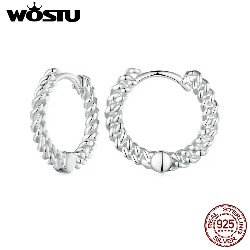 WOSTU 925 Sterling Silver Simple Chain Hoop Earrings for Women Outfit Fashion Accessories Party Wedding Gift Fine Jewelry 10mm 