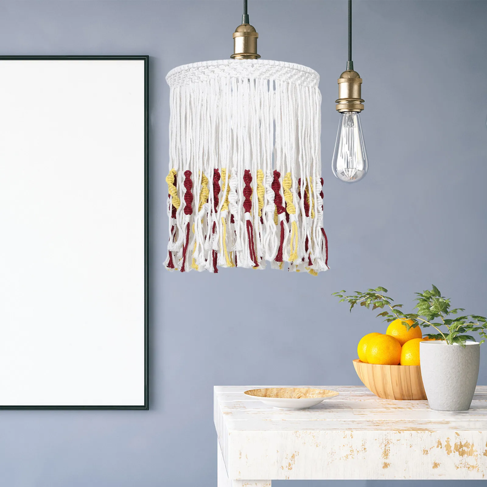 Boho Light Shade Macrame Ceiling Hanging Lamp Shade 16.93 Inch Decorative Pendant Lamp Cover Living Room Bedroom Tassel