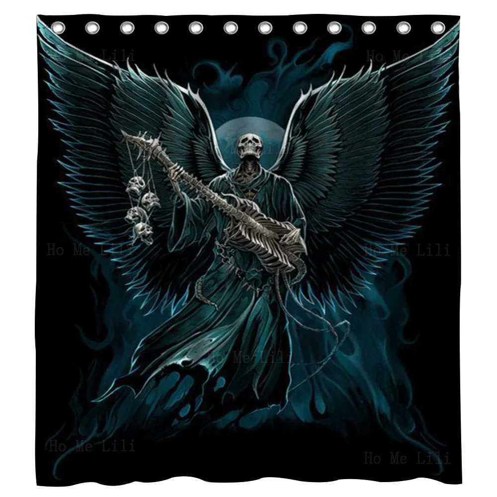 Winged Grim Reaper Goth Rock Playing Guitar Day Of The Dead Skull Rocker Tattoos Shower Curtain By Ho Me Lili For Bathroom Decor