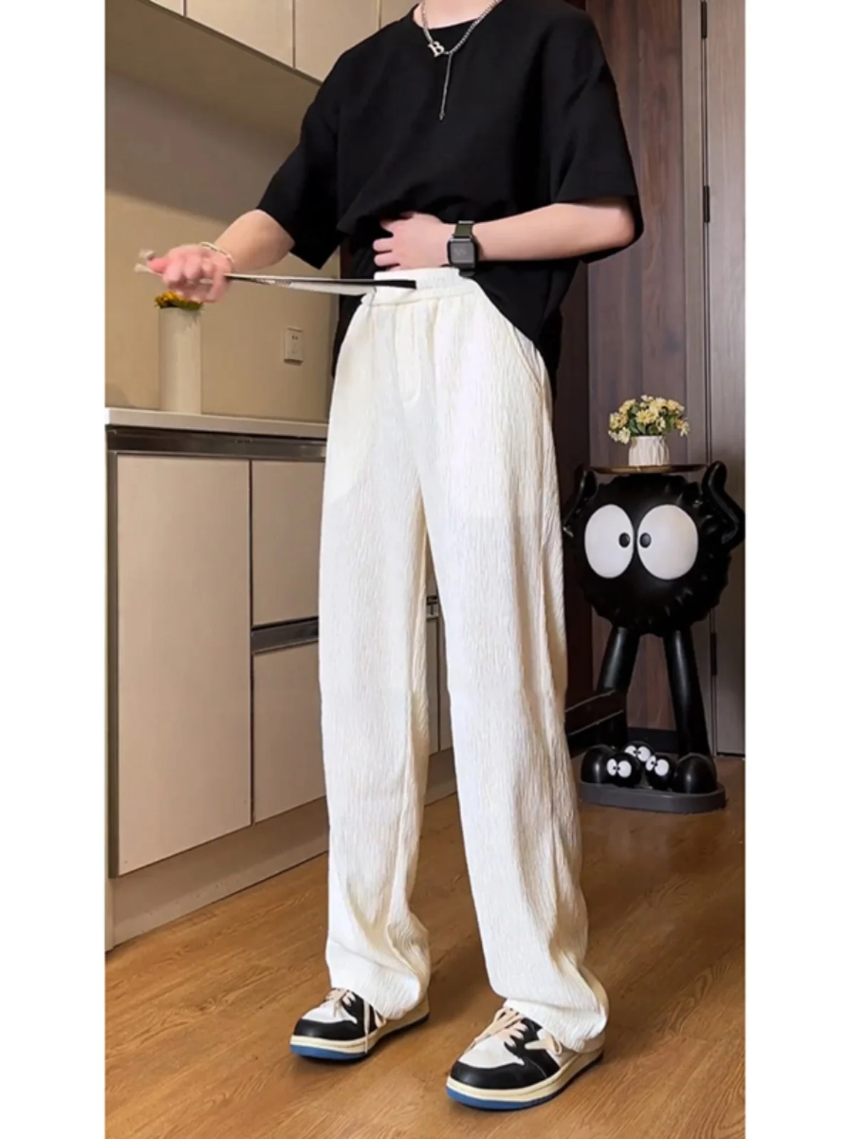 Folded Texture Ice Silk Qui Dry Casual Sports Pants Men's Straight Leg Drapey Summer Lightweight Faionable Leisure Trousers