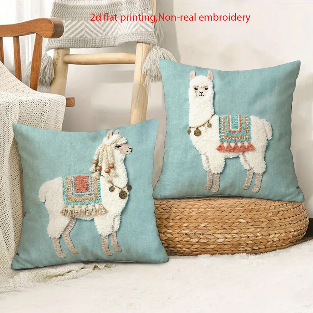 2pcs Boho Alpaca Throw Pillow Covers Teal Style Cushion Cases for Home Living Room Bedroom Decor