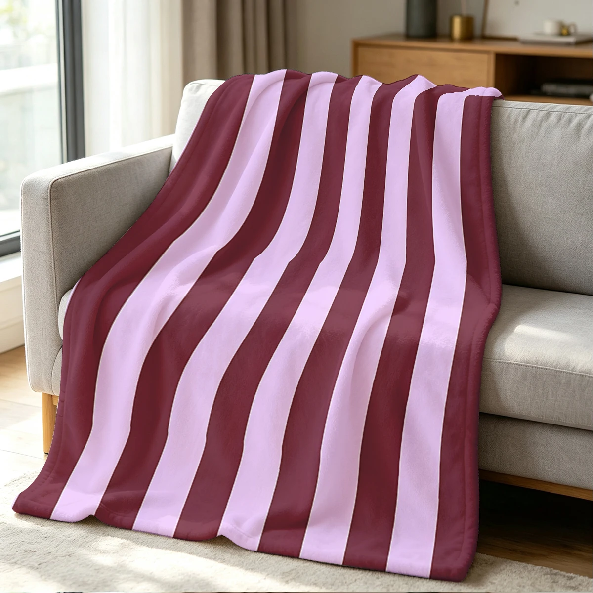 Burgundy Lilac Stripes Flannel Blanket Warm Soft Halloween Christmas Couch Warm Cozy Decorative Decor Gift for All Season