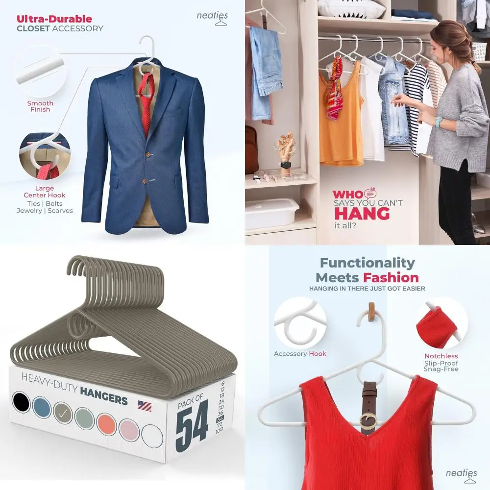 

50-Pack Heavy-Duty USA-Made Plastic Hangers for Adult Clothing, 8lb Capacity, Gray