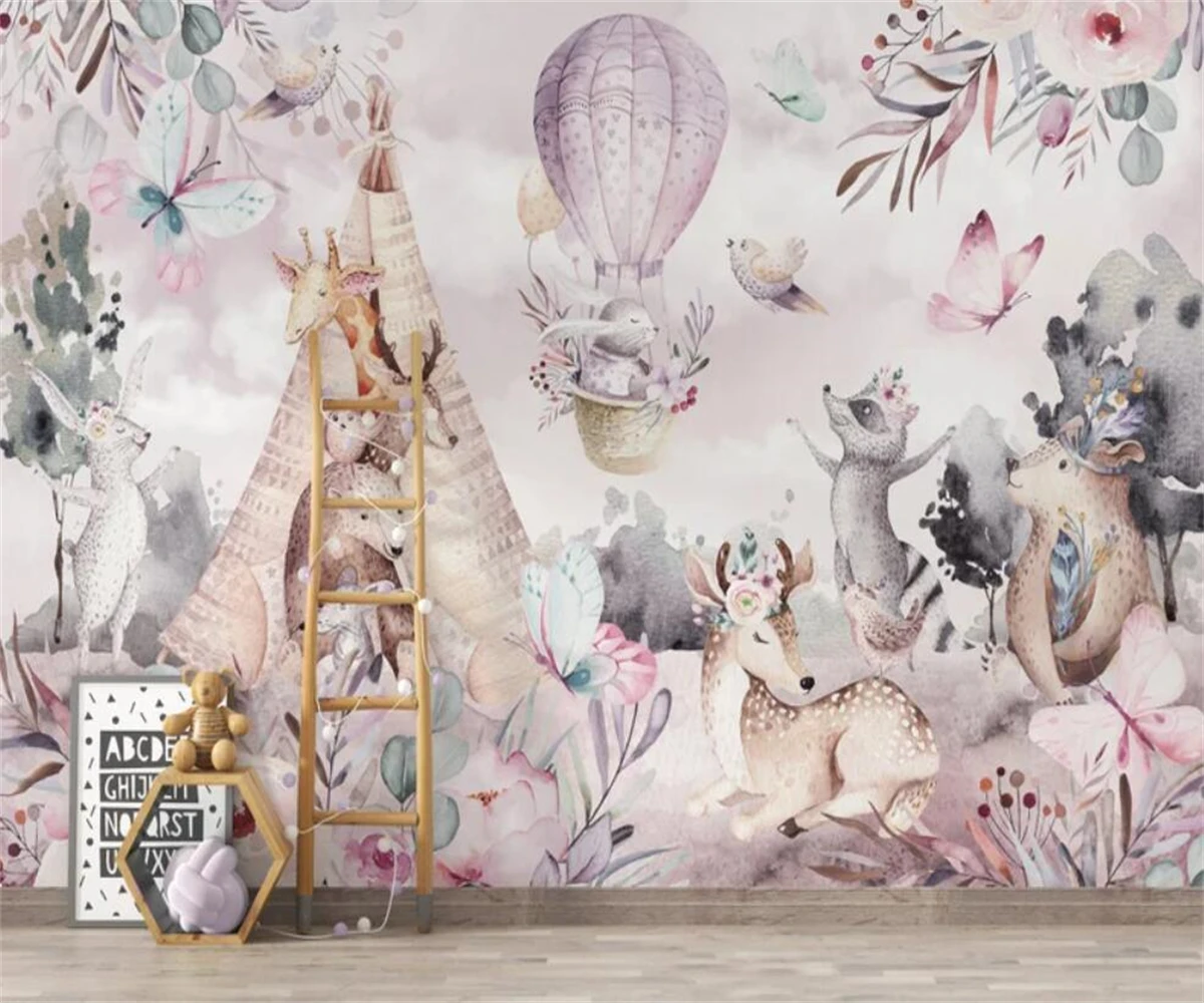 beibehang Customized modern bedroom living room decoration cartoon deer indoor environmentally friendly silky wallpaper